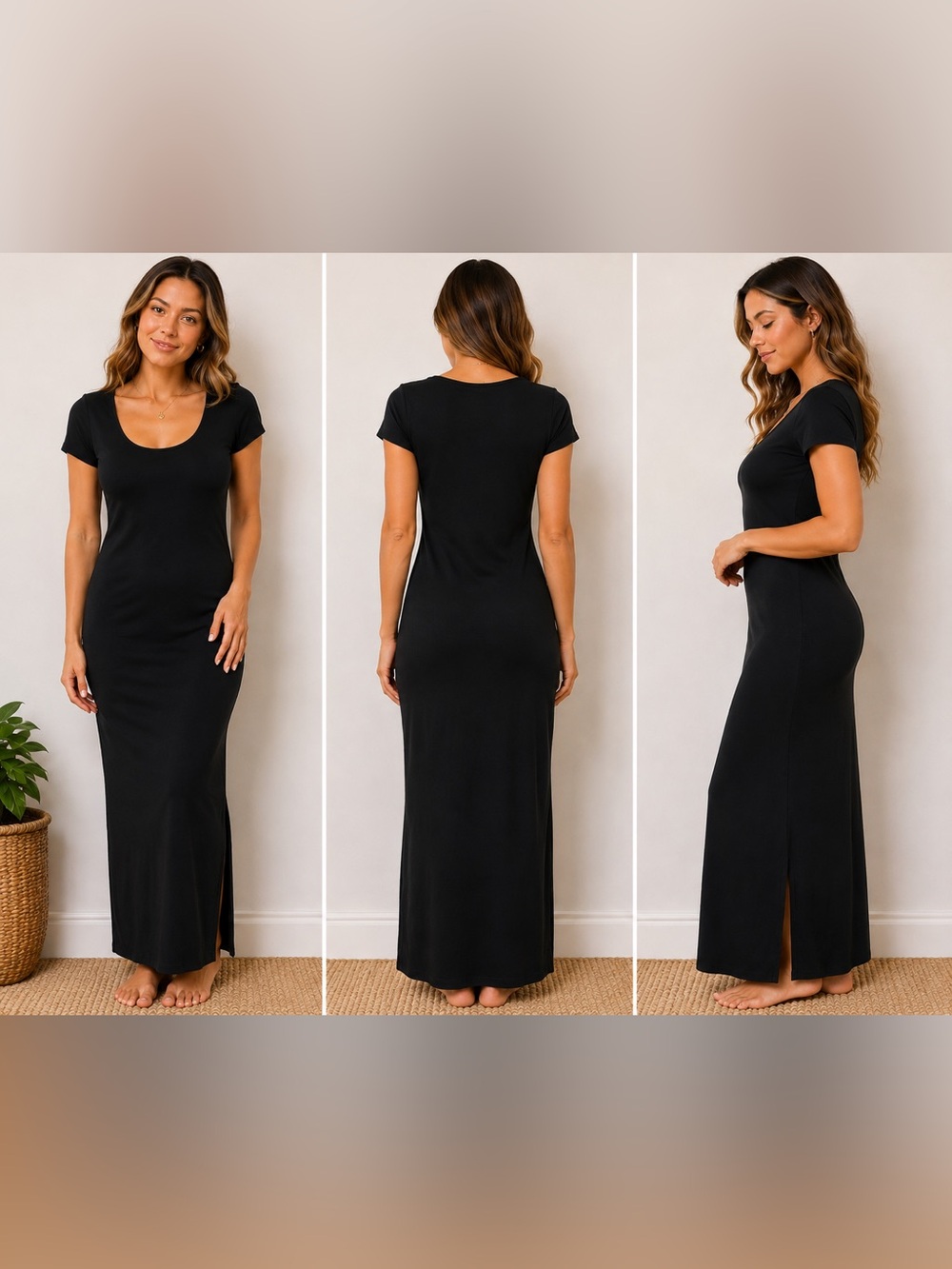SHEIN Black Short Sleeve Scoop Neck Maxi Dress
